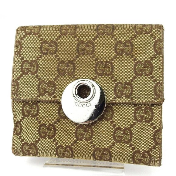 GUCCI W Hook Wallet GG Canvas Beige Canvas ?~ Leather Authentic Used - Picture 1 of 9